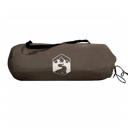 Bruine vidaXL tent opgerold in een compacte tas met logo.