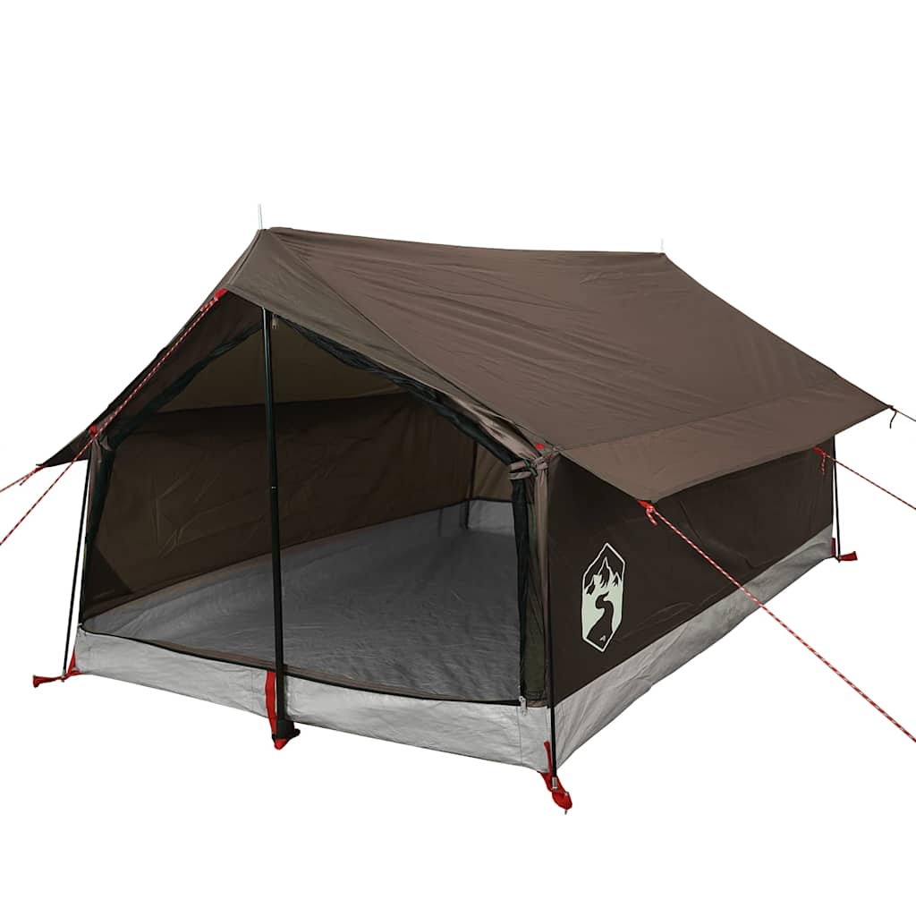 Detail van de vidaXL 2-persoons tent in bruin, met open ingang en waterdichte constructie.