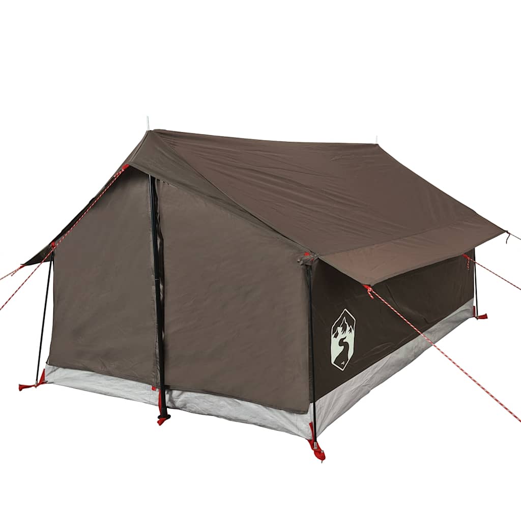 Detail van de bruin waterdichte vidaXL tent met zijaanzicht en ventilatierooster.