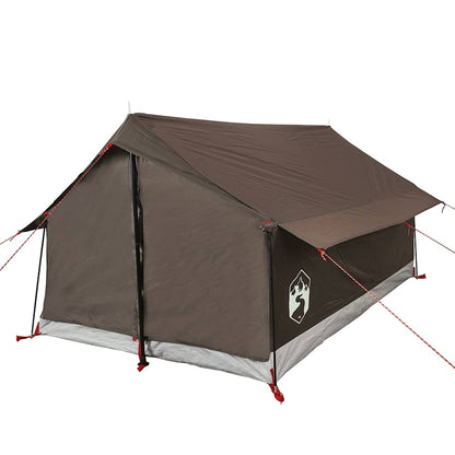 Detail van de bruin waterdichte vidaXL tent met zijaanzicht en ventilatierooster.