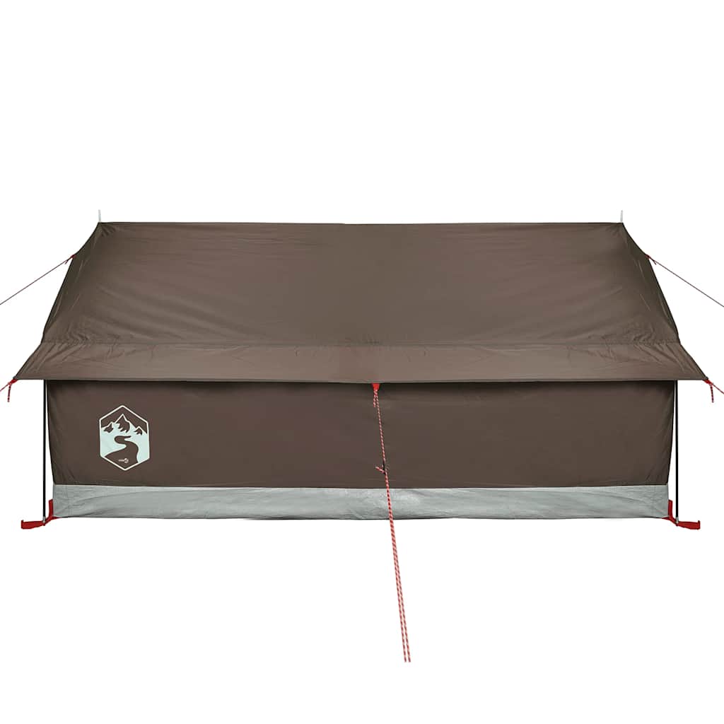Detail van de bruin vidaXL 2-persoons tent met waterdichte bovenkant en zijvenster.