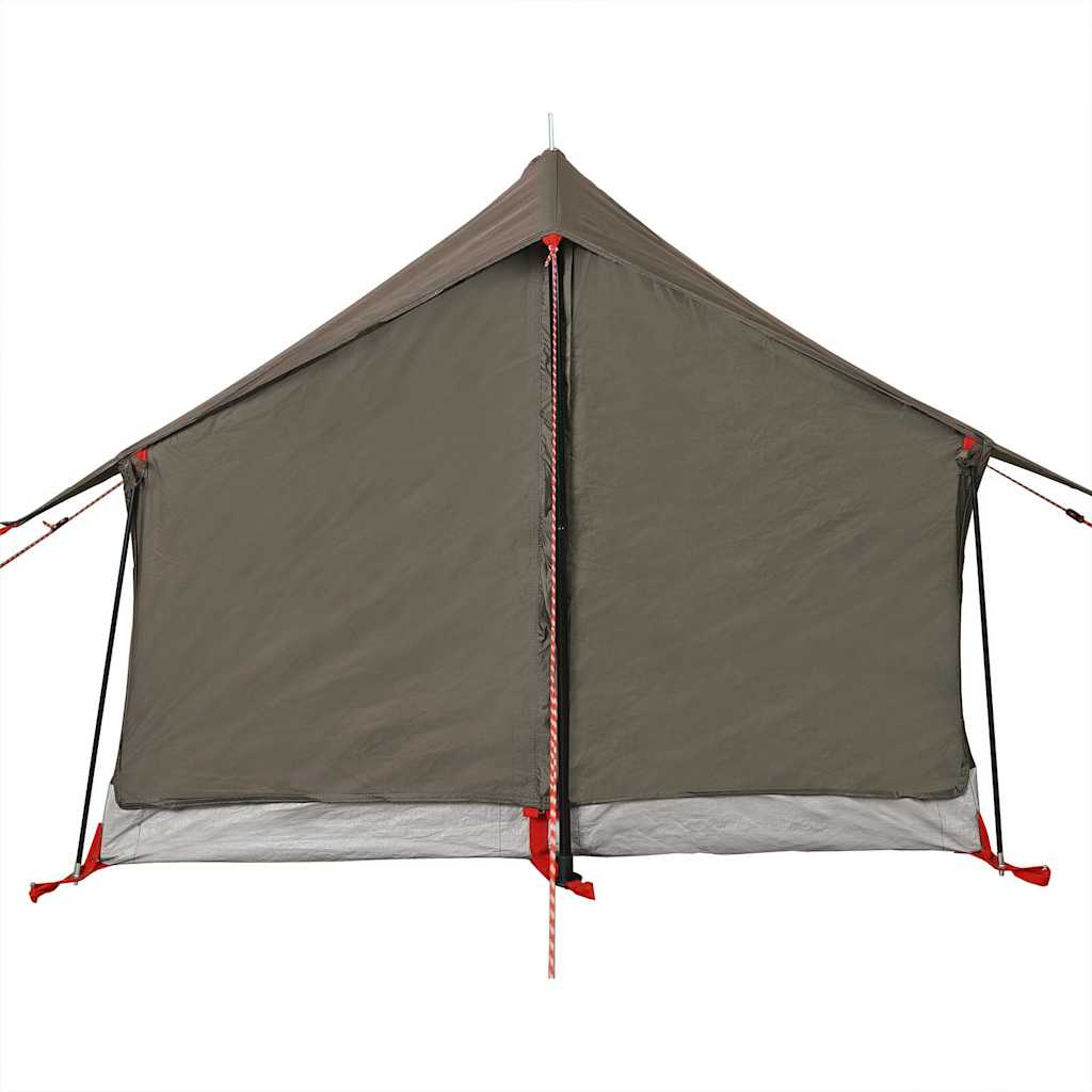 Detail van de bruine vidaXL tent met waterdichte voorkant en ventilatierooster.