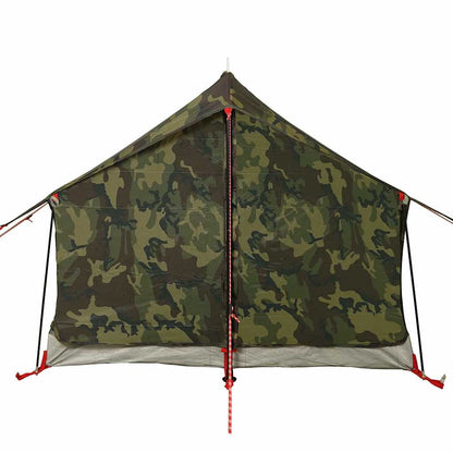 Detail van de camouflage achterzijde van de vidaXL 2-persoons tent, met stevige bevestigingen.