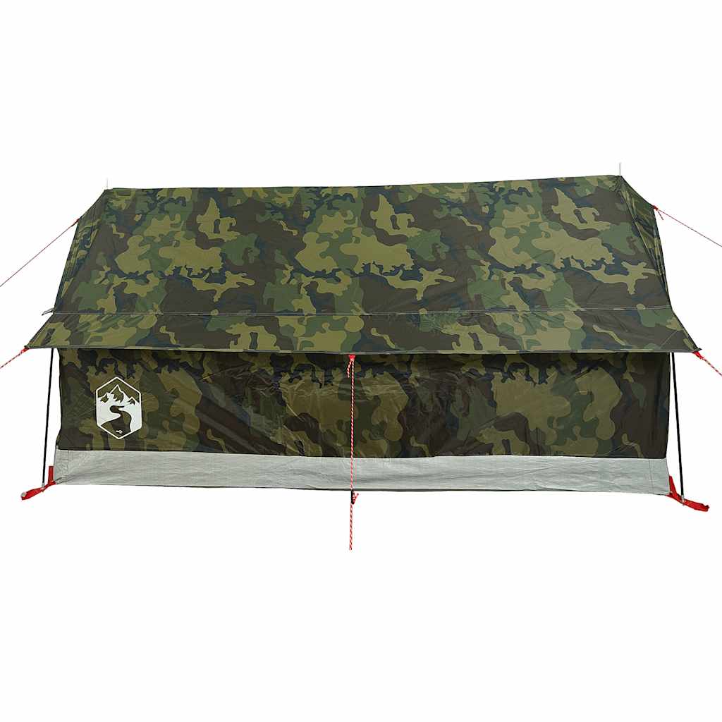 Detail van de camouflage tent vidaXL met waterdichte voorkant en stevige afwerking.