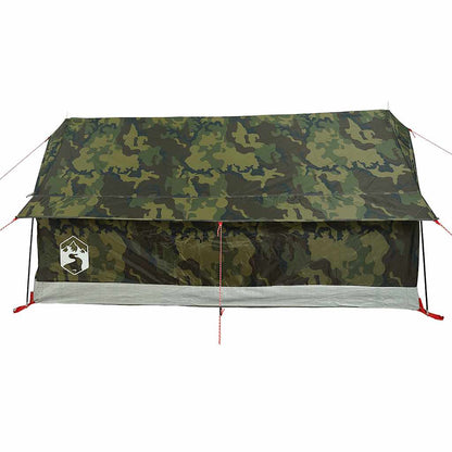 Detail van de camouflage tent vidaXL met waterdichte voorkant en stevige afwerking.