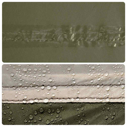 Detail van de waterdichte naden van de vidaXL tent in olijfgroen met waterdruppels.