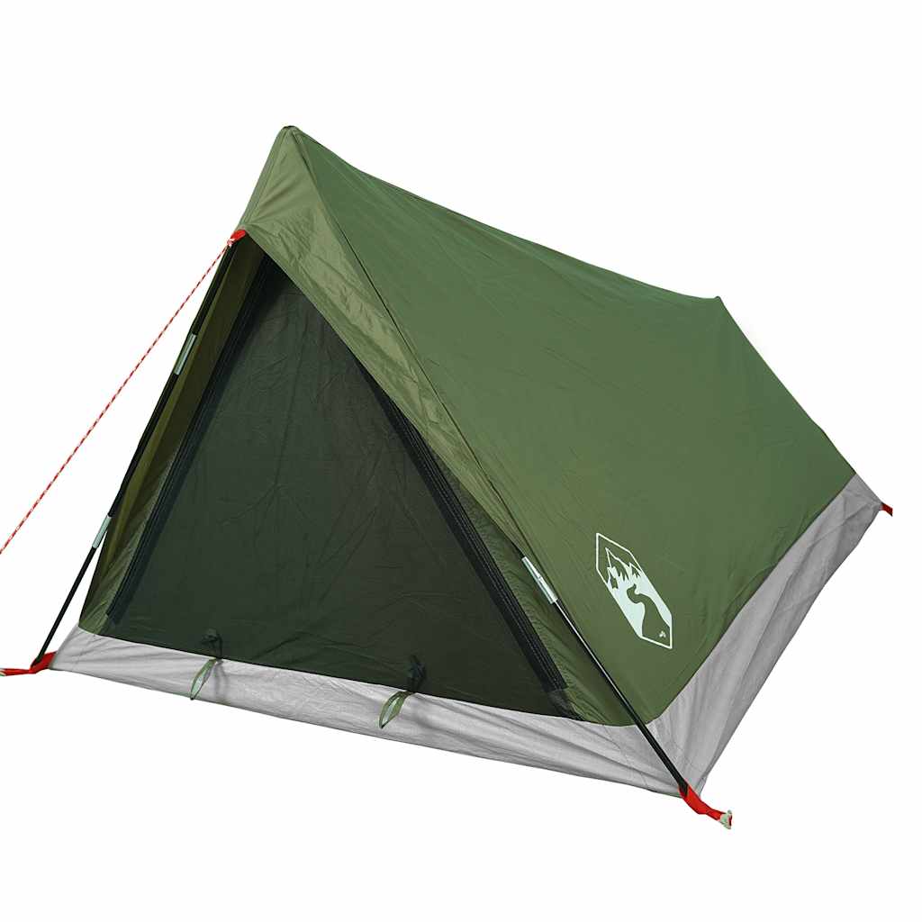 Detail van de olijfgroene vidaXL tent met ventilatierooster en waterdichte bekleding.