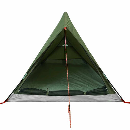 Zijaanzicht van de vidaXL 2-persoons tent in olijfgroen, met open ingang en binnenkant zichtbaar.