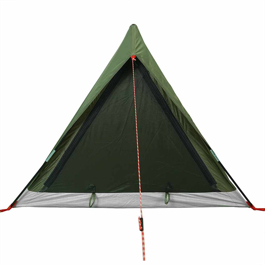 Detail van de tent vidaXL 2-persoons, met waterdichte olijfgroene stof en ventilatieroosters.