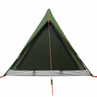 Detail van de tent vidaXL 2-persoons, met waterdichte olijfgroene stof en ventilatieroosters.