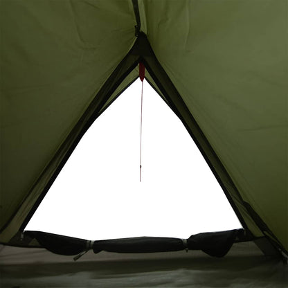 Detail van de tentopening van de vidaXL 2-persoons tent in olijfgroen.