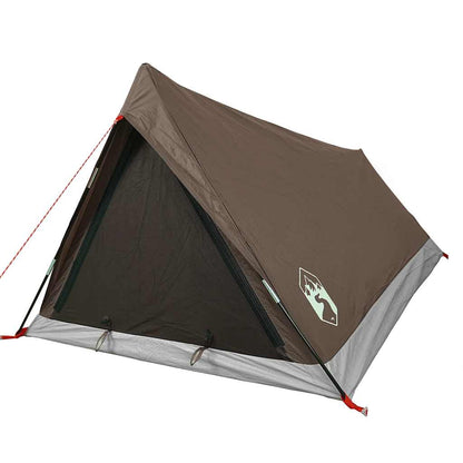 Detail van de bruin waterdichte vidaXL 2-persoons tent met gaaswanden en zijaanzicht.