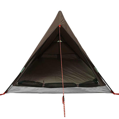 Zijaanzicht van de vidaXL 2-persoons tent met open ingang en waterdichte bruine stof.