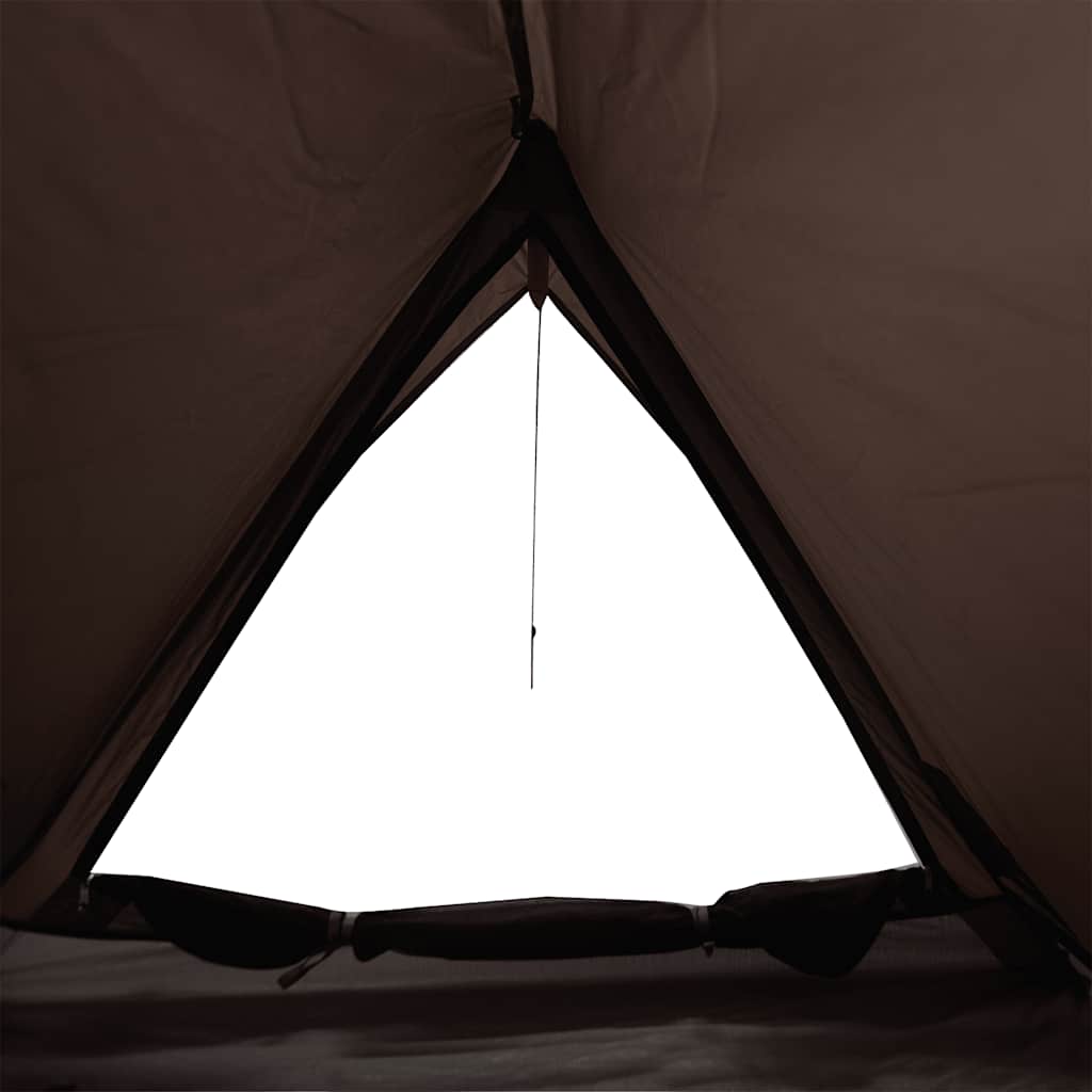 Detail van de bruin waterdichte vidaXL tent met ventilatierooster aan de bovenkant.