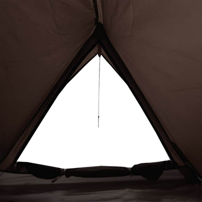 Detail van de bruin waterdichte vidaXL tent met ventilatierooster aan de bovenkant.