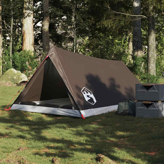 Bruine vidaXL 2-persoons tent in de natuur, waterdicht en compact ontwerp.