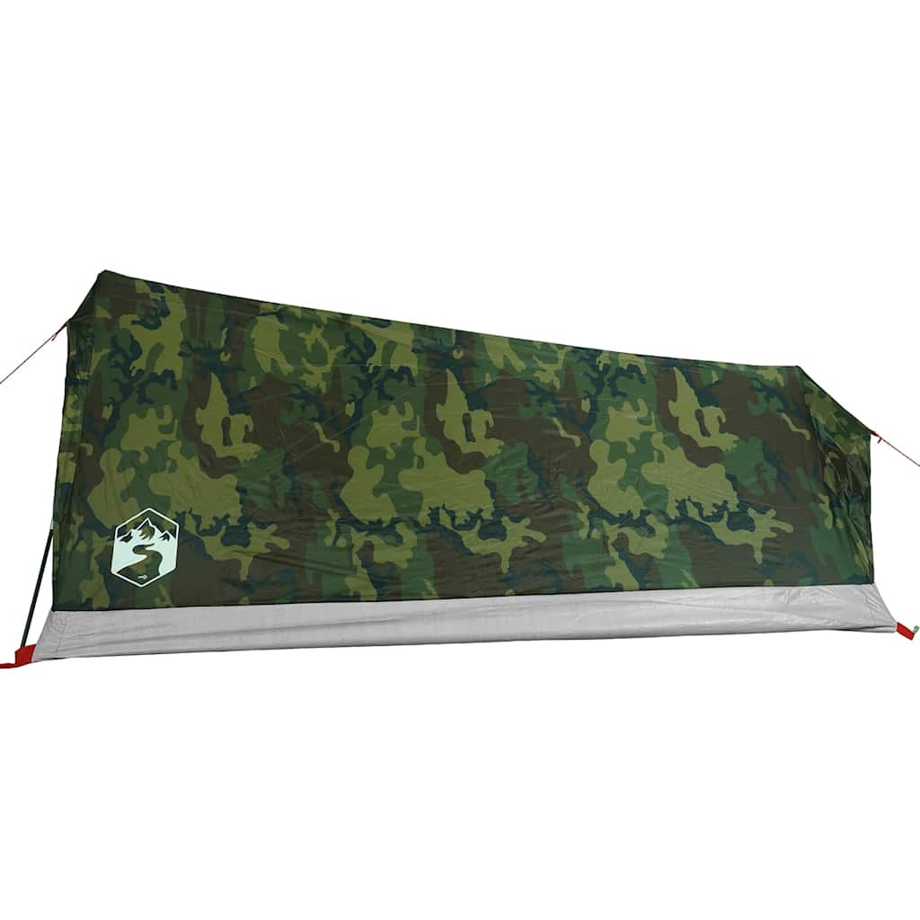 Detail van de camouflage buitenkant van de vidaXL 2-persoons tent, zijaanzicht.
