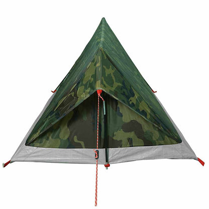 Detail van de vidaXL 2-persoons camouflage tent met waterdichte bovenkant en gaaswanden.