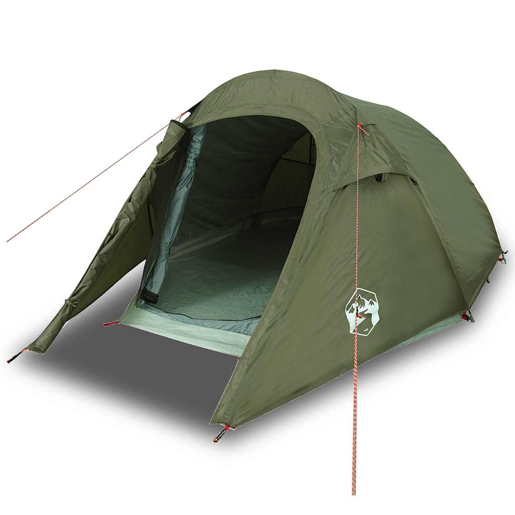 Detail van de olijfgroene vidaXL tunneltent met open ingang en binnenruimte.