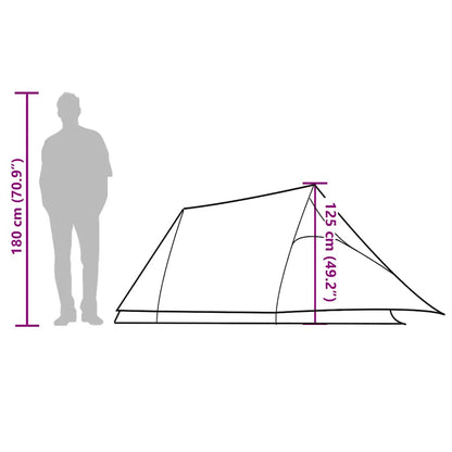 Zijaanzicht van de vidaXL 3-persoons tunneltent met afmetingen en silhouet van een persoon.