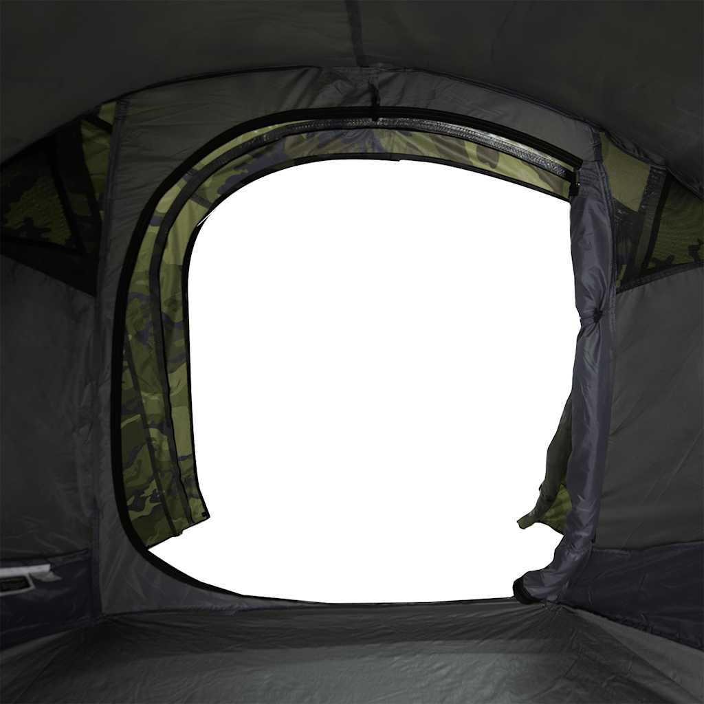 Detail van de camouflage ingang van de vidaXL 3-persoons tunneltent.