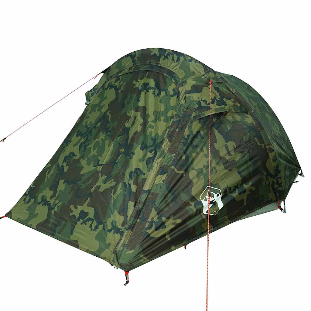 Detail van de vidaXL tunneltent in camouflage, met een waterdichte buitenkant.