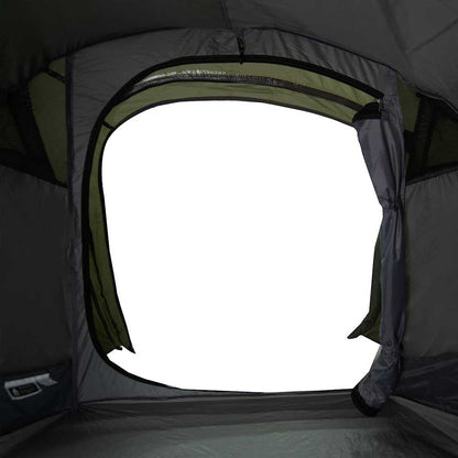 Detail van de ingang van de vidaXL 2-persoons tunneltent in olijfgroen.