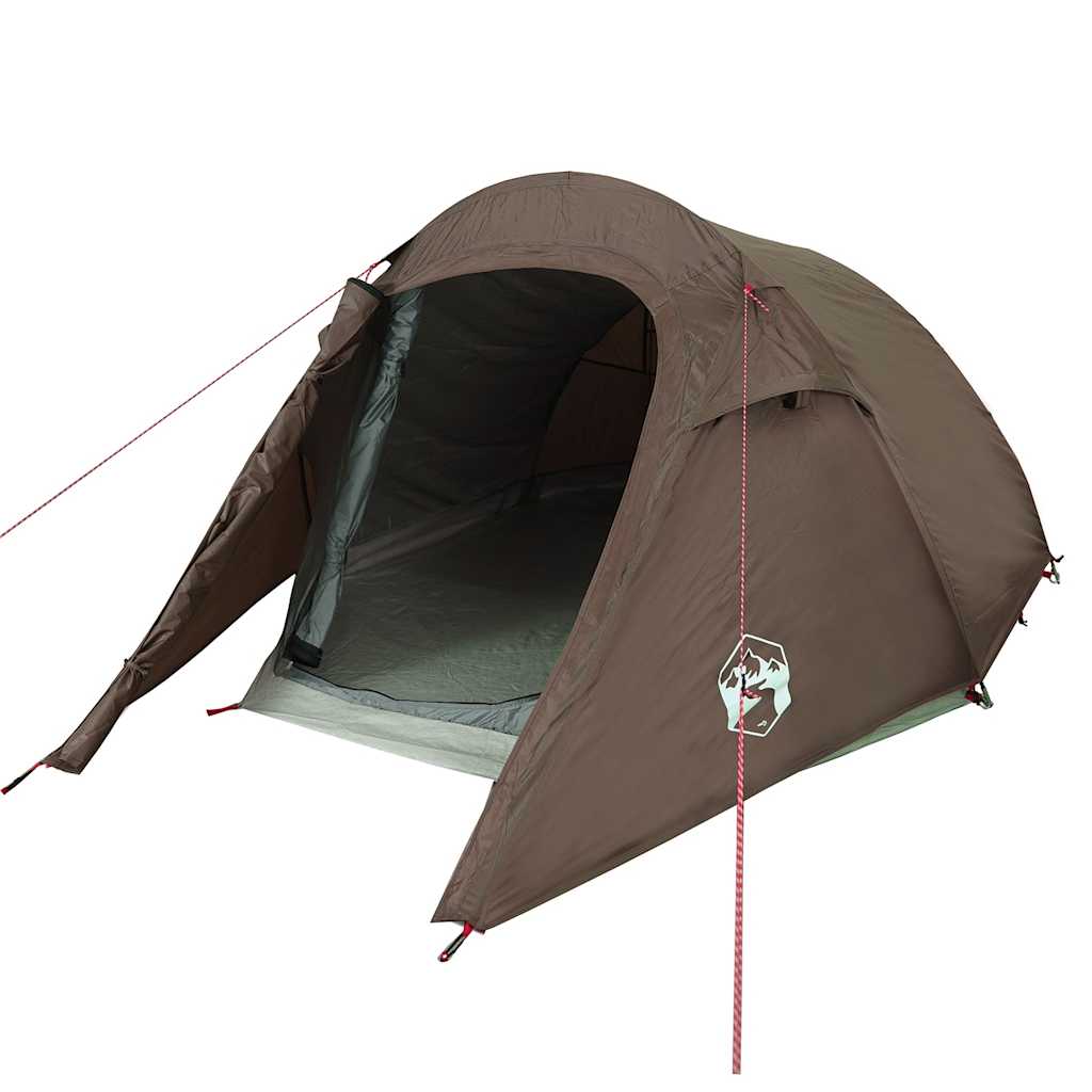 Detail van de bruin vidaXL tunneltent met open ingang en waterdichte buitenkant.