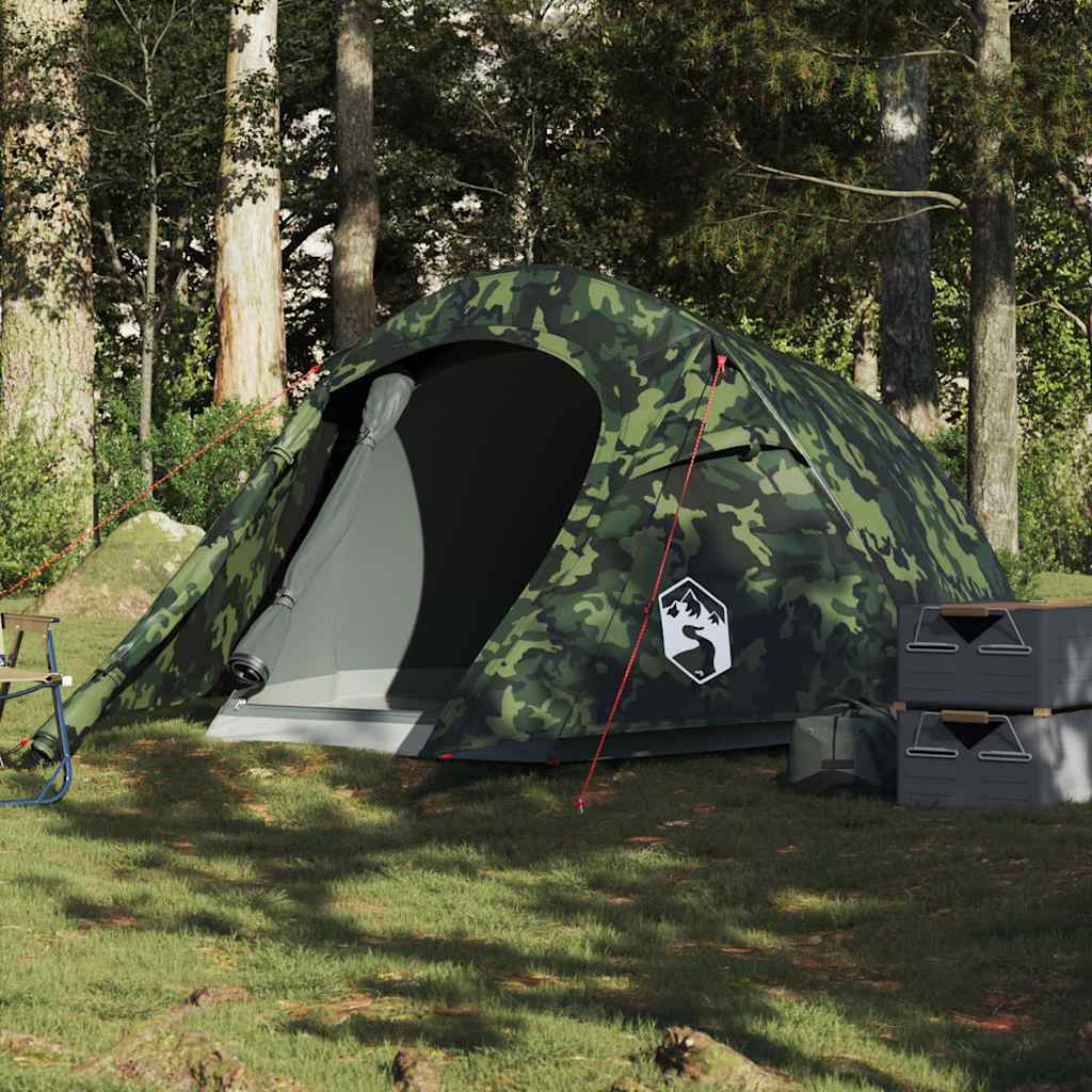 VidaXL 2-persoons camouflage tunneltent, waterdicht en ideaal voor buitenavonturen.