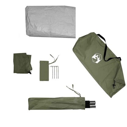 Detailweergave van de accessoires van de vidaXL koepeltent, inclusief tentstokken en haringen.