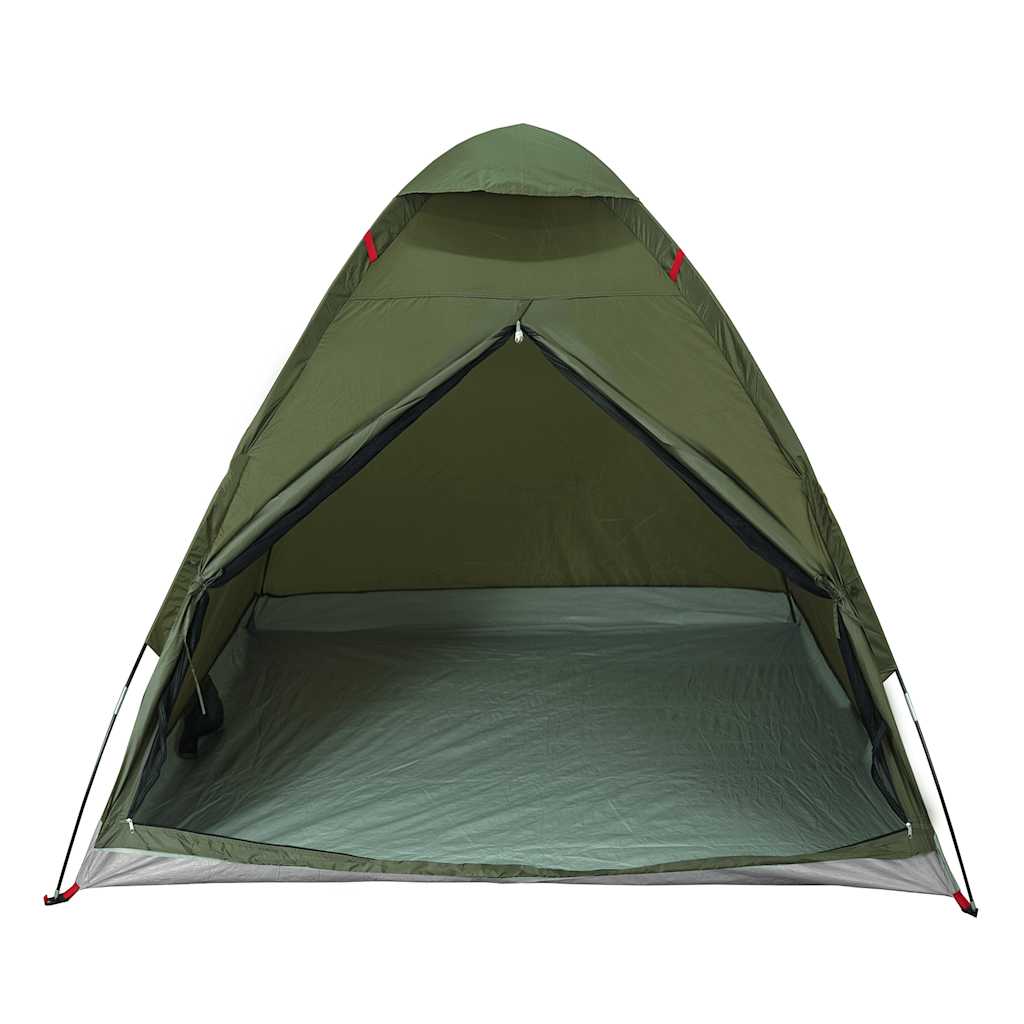 Zijaanzicht van de vidaXL koepeltent in olijfgroen met open ingang en lichtgewicht ontwerp.