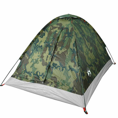 Detail van de vidaXL 2-persoons camouflage koepeltent, zijaanzicht met waterdichte stof.