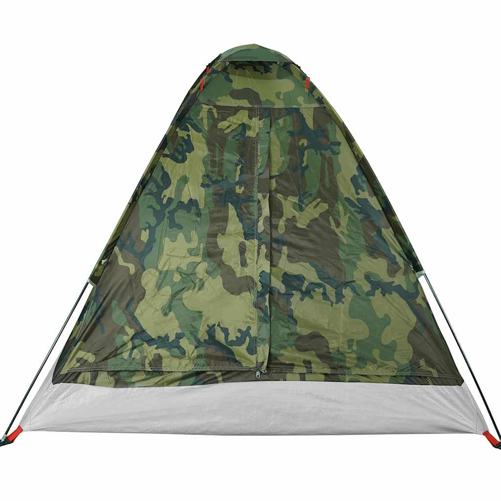 Detail van de camouflage koepeltent vidaXL, zijaanzicht met ventilatieopening.