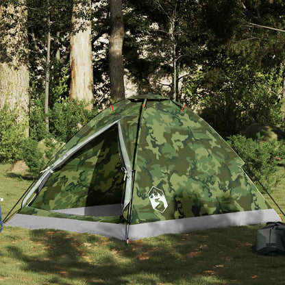 Koepeltent vidaXL 2-persoons in camouflage, waterdicht en geschikt voor buitengebruik.