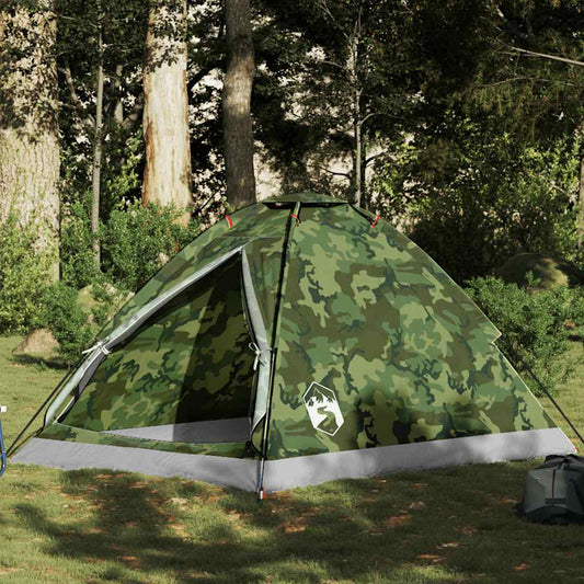 Koepeltent vidaXL 2-persoons in camouflage, waterdicht en geschikt voor buitengebruik.