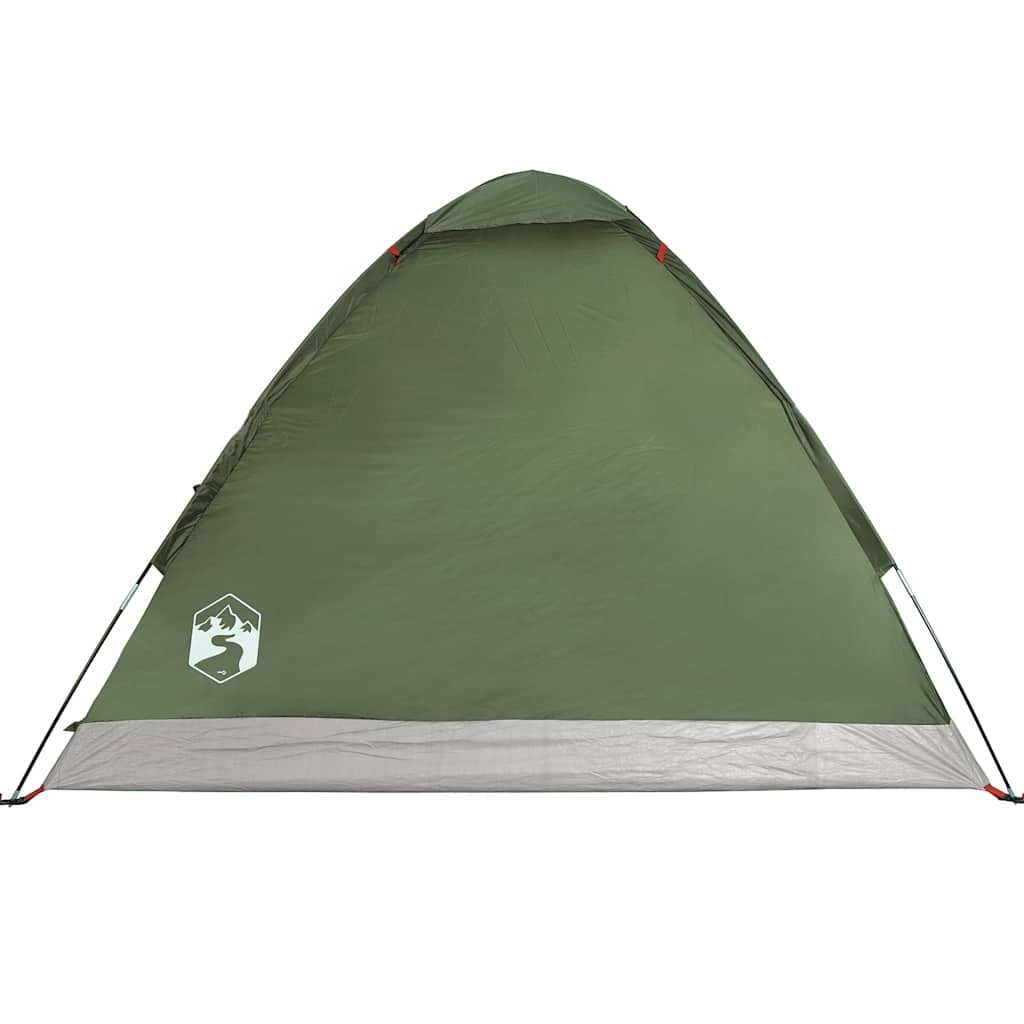 Detail van de olijfgroene vidaXL koepeltent met waterdichte voorkant en logo.