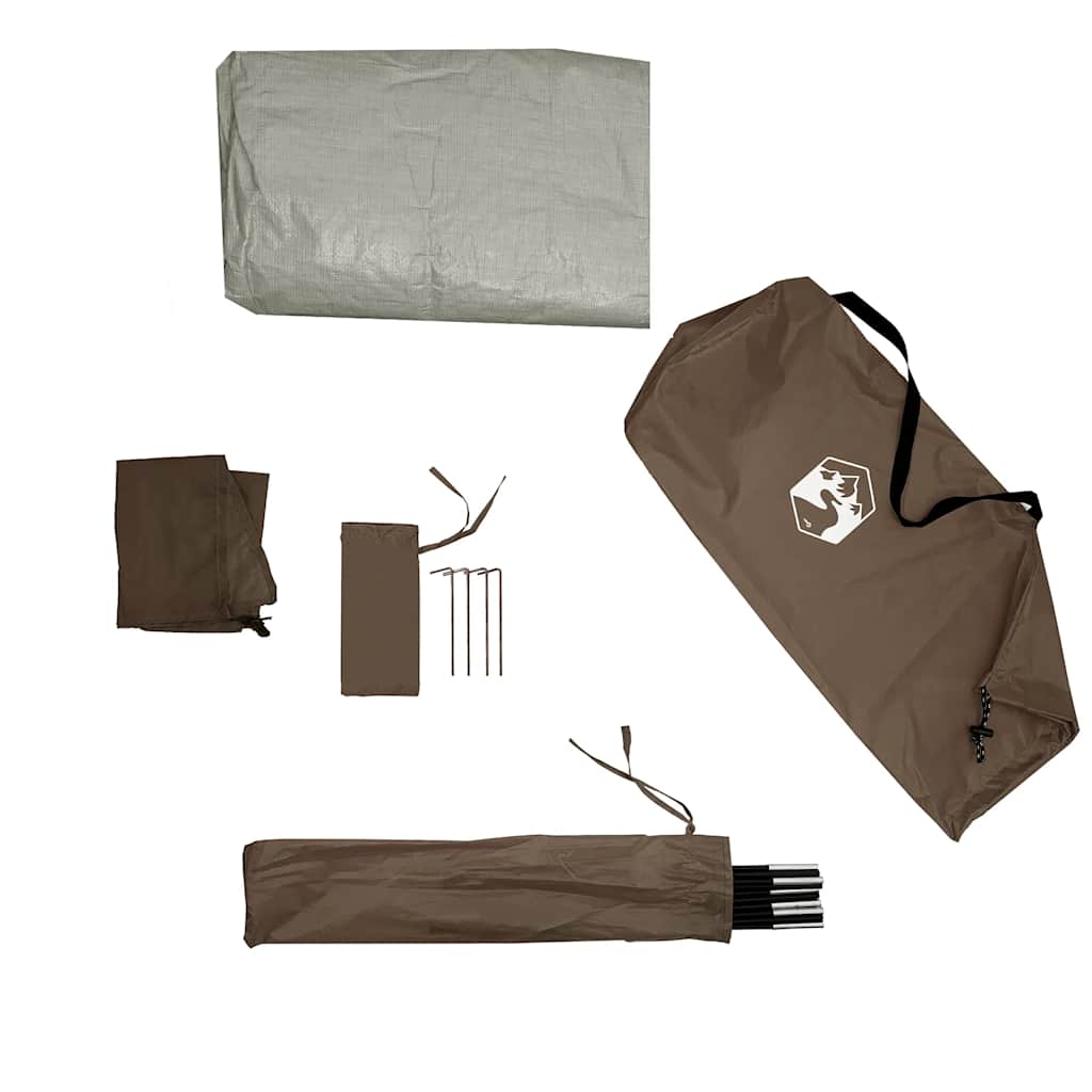 Detail van de vidaXL koepeltent met accessoires, waaronder haringen en een opbergtas.