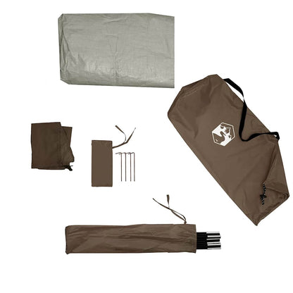 Detail van de vidaXL koepeltent met accessoires, waaronder haringen en een opbergtas.