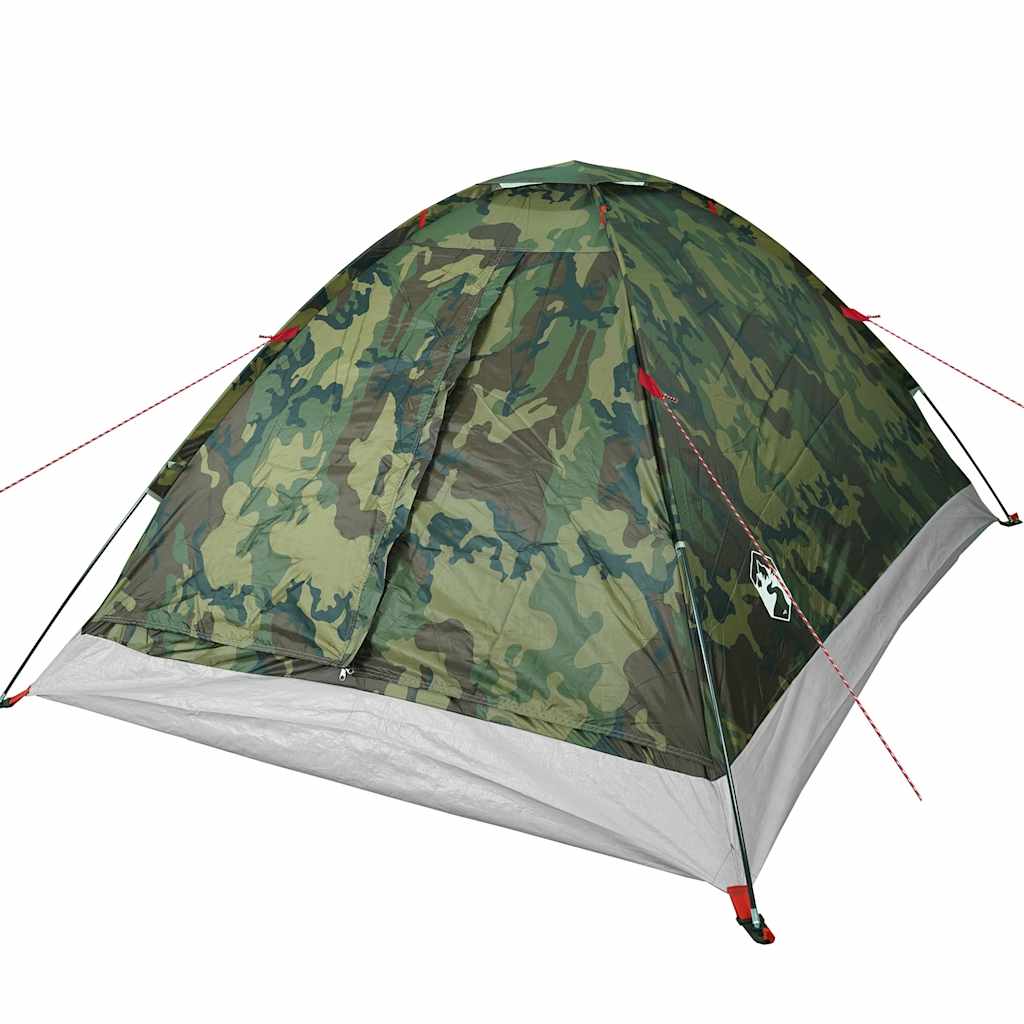 Detail van de vidaXL koepeltent in camouflage met waterdichte buitenkant en ventilatie.