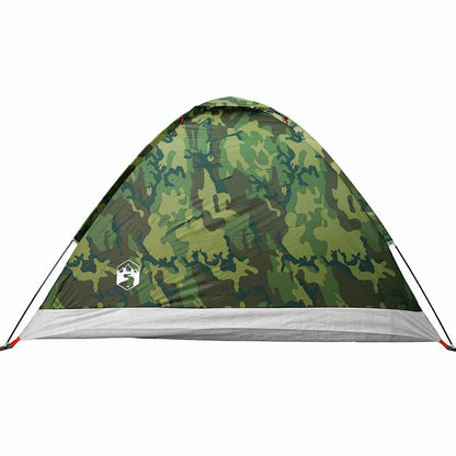 Zijaanzicht van de vidaXL 4-persoons camouflage koepeltent met waterdichte stof.