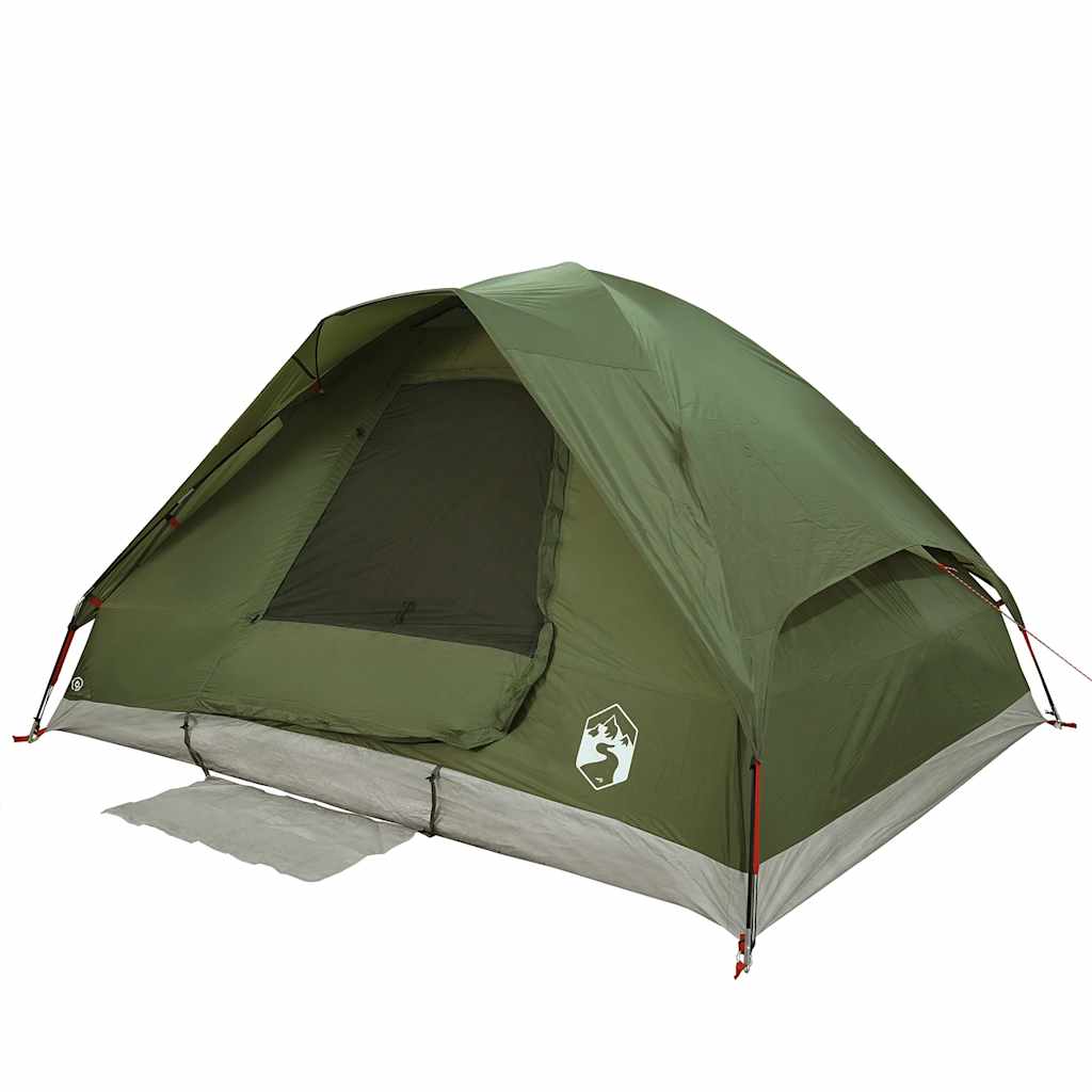 Detail van de vidaXL koepeltent in olijfgroen, met open ingang en ventilatie.
