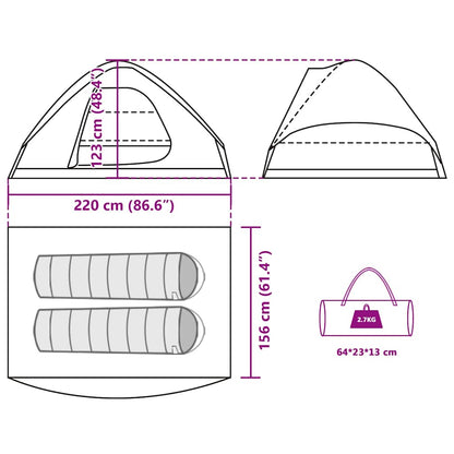 Detailtekening van de vidaXL koepeltent met afmetingen en opbergmogelijkheden.