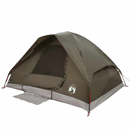 Detail van de bruin waterdichte vidaXL koepeltent met open ingang en ventilatie.