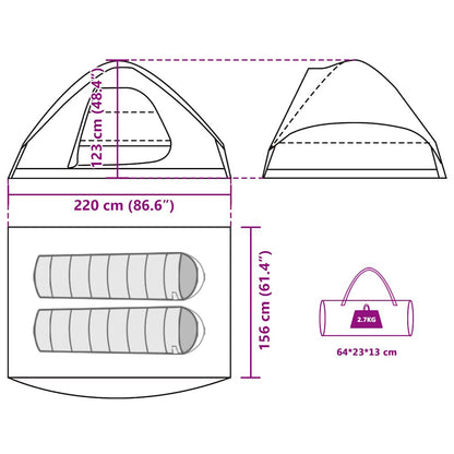 Detail van de vidaXL koepeltent met afmetingen en opbergtas in camouflagekleur.