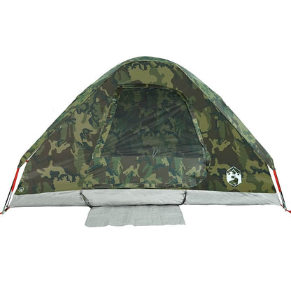Detail van de vidaXL koepeltent 2-persoons in camouflage, met open ingang en waterdichte stof.
