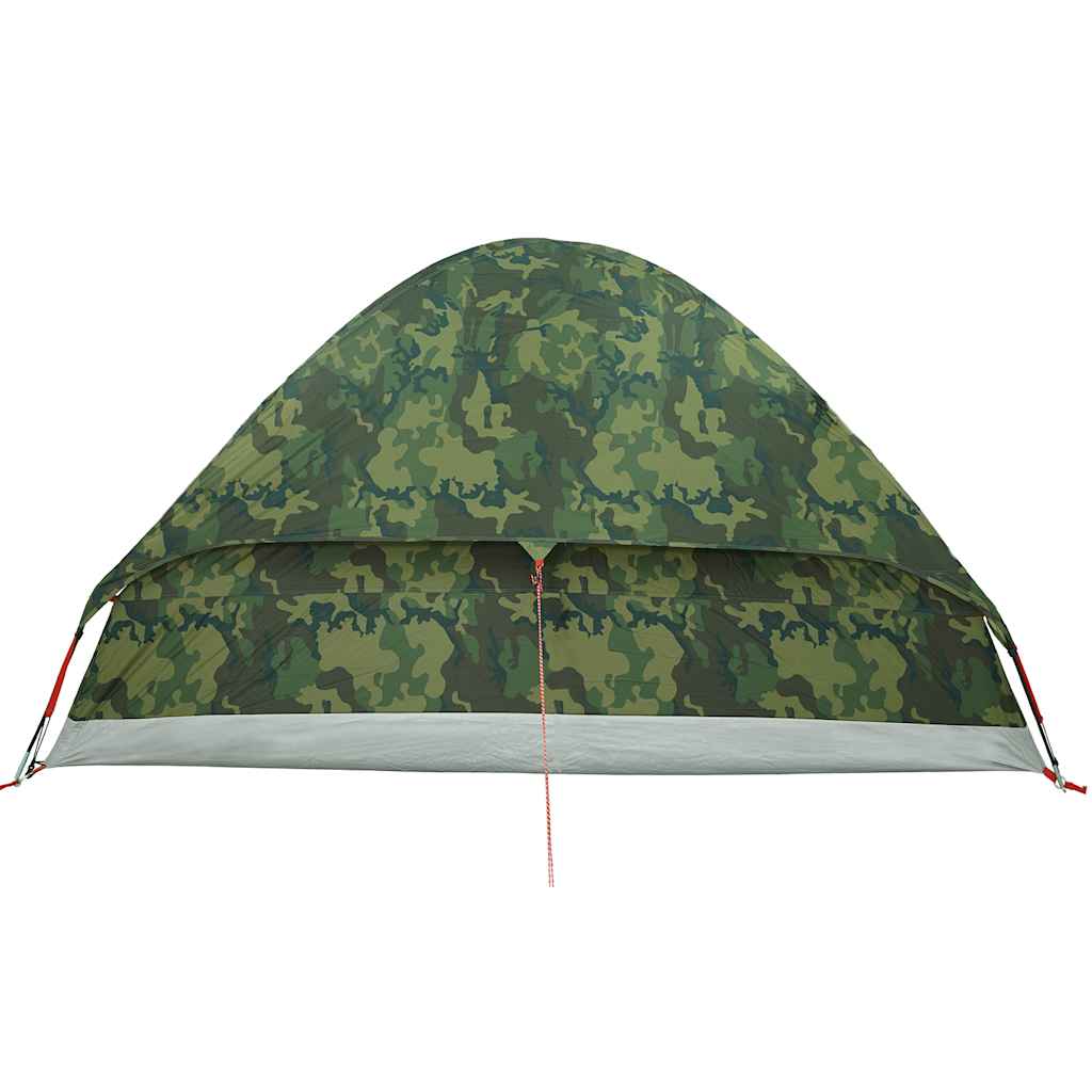 Zijaanzicht van de vidaXL 2-persoons koepeltent in camouflage, waterdicht ontwerp.