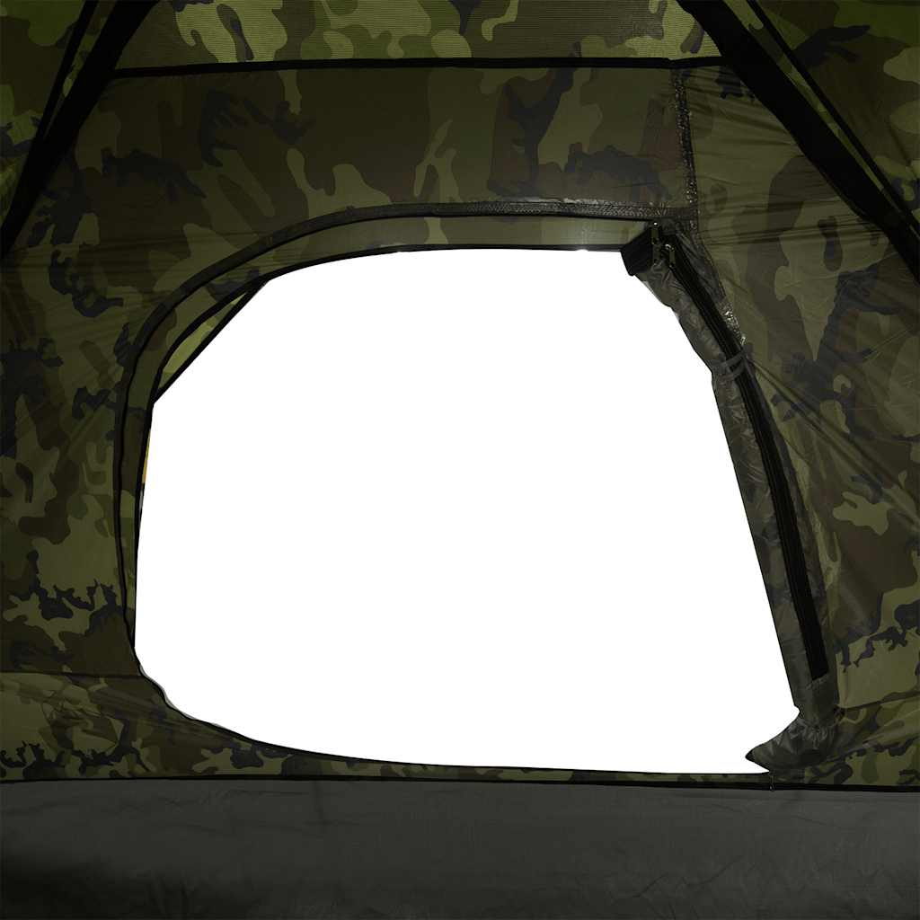 Detail van de camouflage ingang van de vidaXL koepeltent, met waterdichte bescherming.