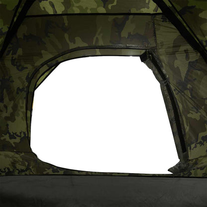 Detail van de camouflage ingang van de vidaXL koepeltent, met waterdichte bescherming.