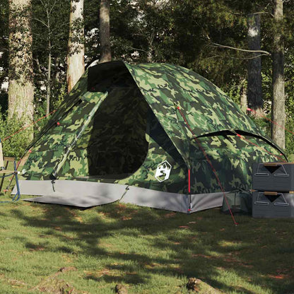 vidaXL koepeltent 2-persoons in camouflage, waterdicht ontwerp, zijaanzicht in bosrijke omgeving