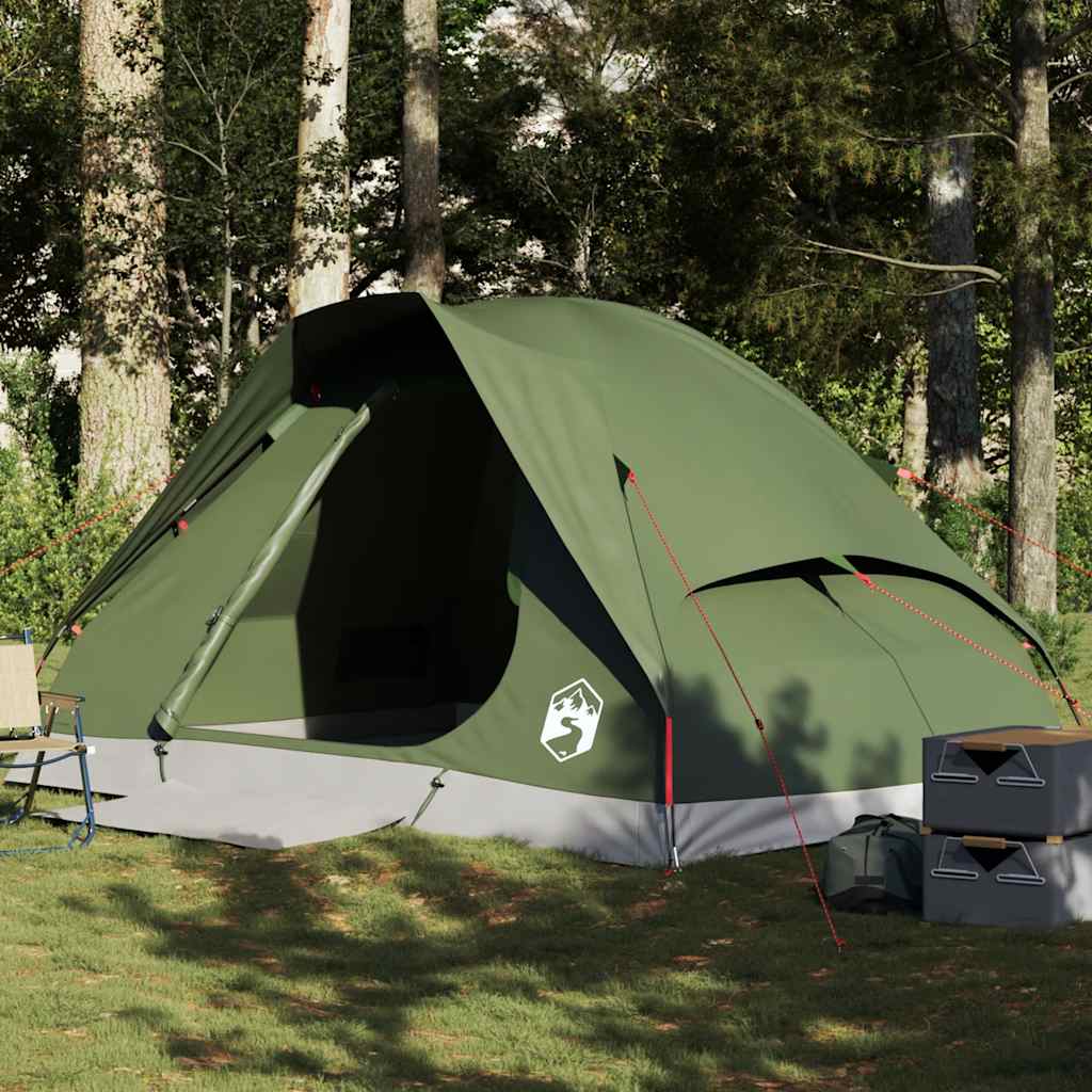 Koepeltent vidaXL 4-persoons in olijfgroen, waterdicht en eenvoudig op te zetten in de natuur.